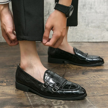 Ανδρικά slip-on casual επαγγελματικά παπούτσια Crocodile Grain Microfiber Δερμάτινη πόρπη Ανδρικά Loafers Wedding Party Ανδρικά διαμερίσματα