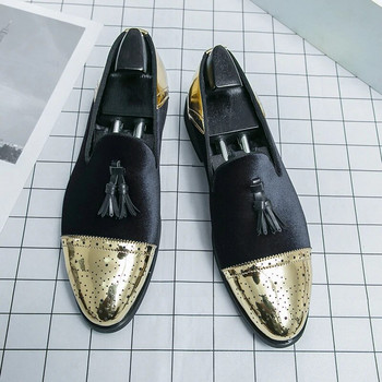Дизайнерски 38~47 Мъжки ежедневни кожени броги Официални рипсени кадифе Дишащи бизнес офис мокасини Обувки Обувки за мъже с равни обувки
