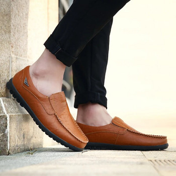 Ежедневни мъжки обувки от  кожа Дишащи меки мъжки мокасини Италиански маркови мокасини Черни обувки за шофиране Плюс размер 37-47