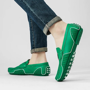 Голям размер 48 Висококачествени истински мъжки мокасини 2023 г. Нови постъпления Зелени мъжки маркови ежедневни кожени обувки Слипони Мъжки обувки за шофиране