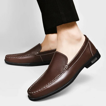  Мъжки мокасини Без приплъзване Бизнес ежедневни кожени обувки Класически меки мокасини Дишащи мъжки равни обувки Меки обувки за шофиране