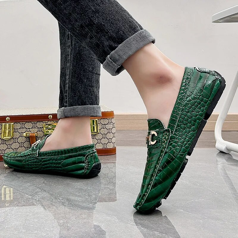Μεγάλο μέγεθος 38-48 Fashion Green Loafers Ανδρικά μαλακά άνετα slip-on Ανδρικά δερμάτινα παπούτσια Crocodile Moccasin Ανδρικά παπούτσια οδήγησης
