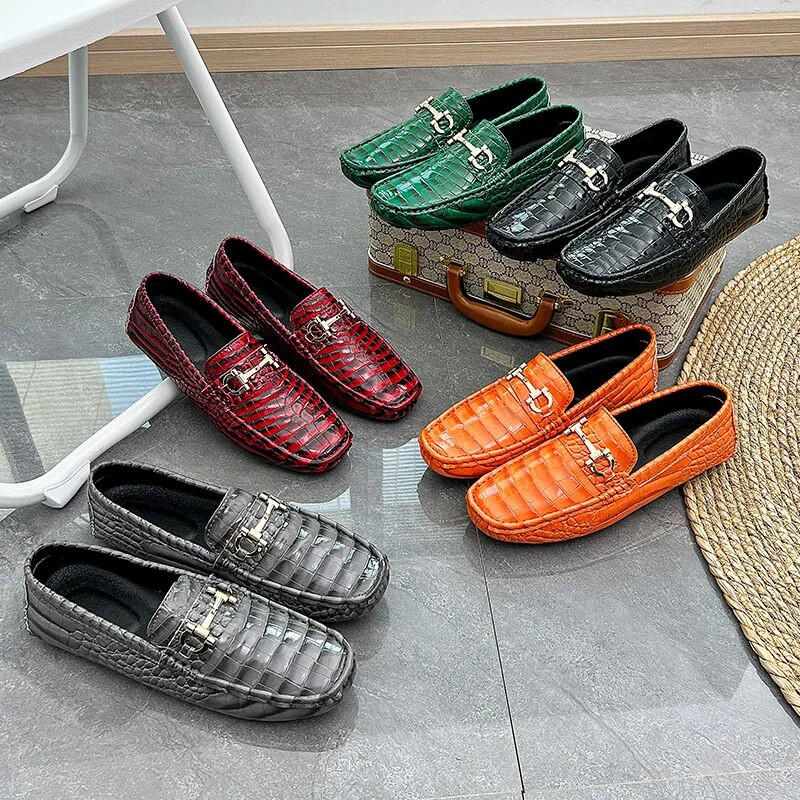 Μεγάλο μέγεθος 38-48 Fashion Green Loafers Ανδρικά μαλακά άνετα slip-on Ανδρικά δερμάτινα παπούτσια Crocodile Moccasin Ανδρικά παπούτσια οδήγησης