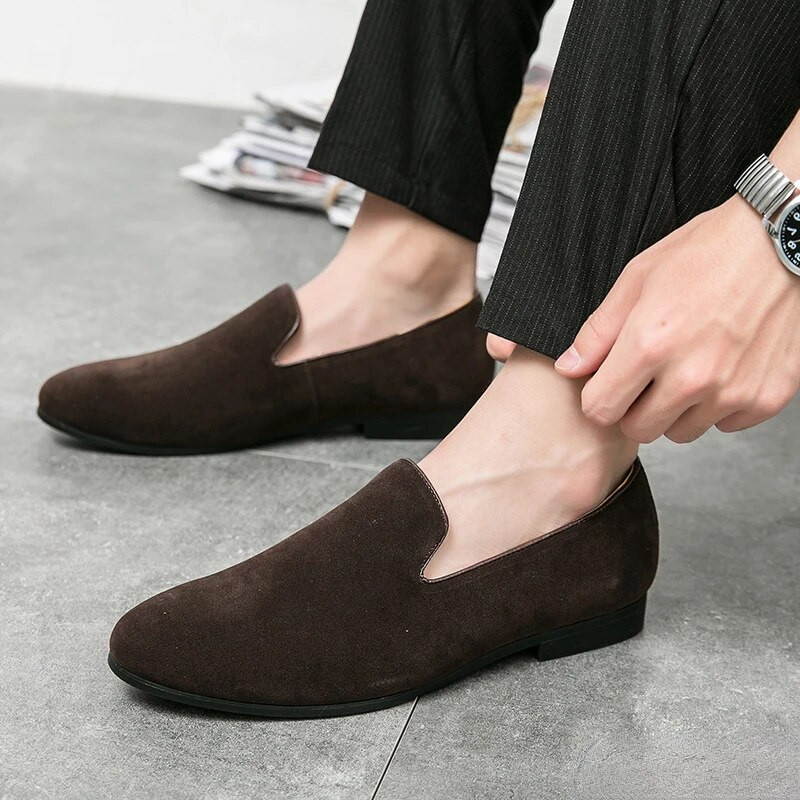 Coslony Ανδρικά παπούτσια για φόρεμα Casual Loafers Μυθιστόρημα Suede Green Brwon Μαύρες μύτες Wedding Oxford Υποδήματα Formal Zapatos Hombre