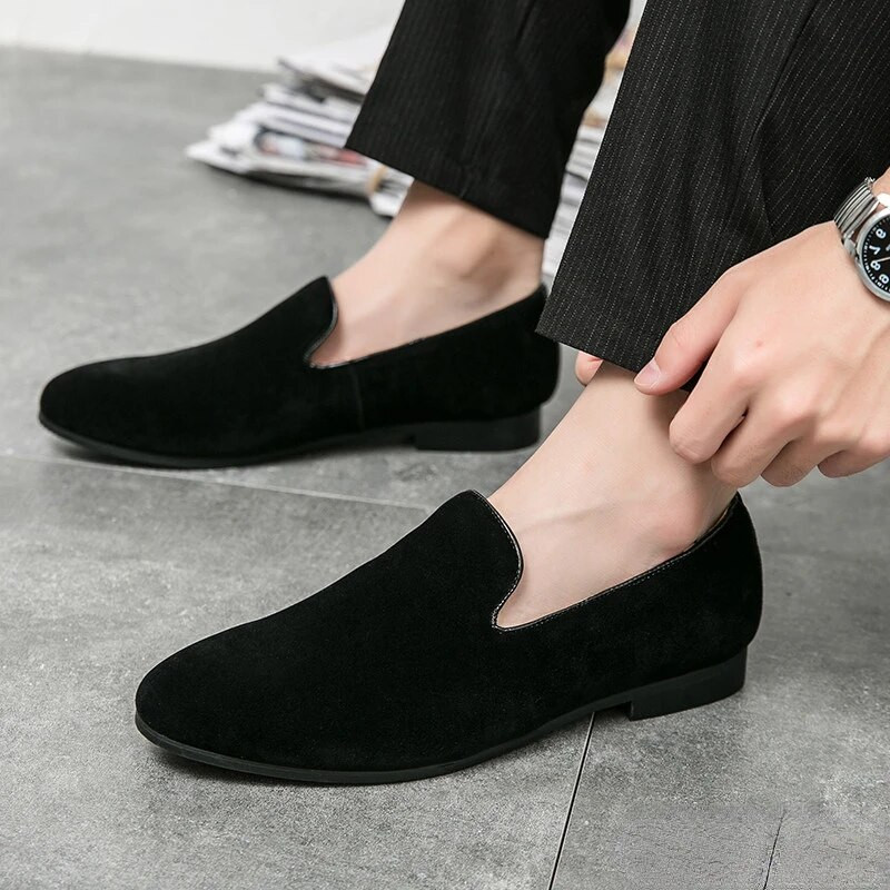 Coslony Ανδρικά παπούτσια για φόρεμα Casual Loafers Μυθιστόρημα Suede Green Brwon Μαύρες μύτες Wedding Oxford Υποδήματα Formal Zapatos Hombre