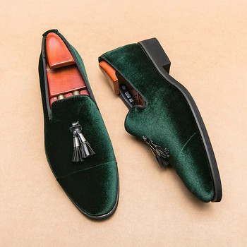 Висококачествени приплъзващи се зелени мокасини Мъжки меки кожени мокасини с пискюли Мъжки обувки Проходни мъжки обувки Ежедневни обувки Обувки от набук