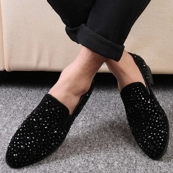 Черни шипове 2022 Нова марка Мъжки мокасини Луксозни обувки Деним и метални пайети Висококачествени ежедневни мъжки обувки