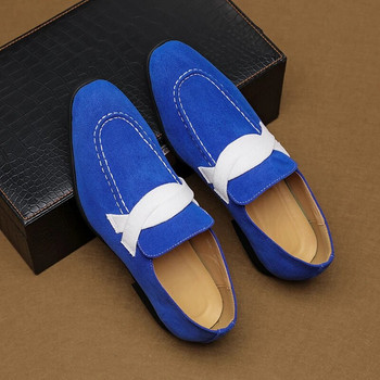 Нова мода Мъжки сини велурени лачени оксфордски обувки Официални обувки Мъжки сватбени абитуриентски бални обувки Sapato Social Masculino