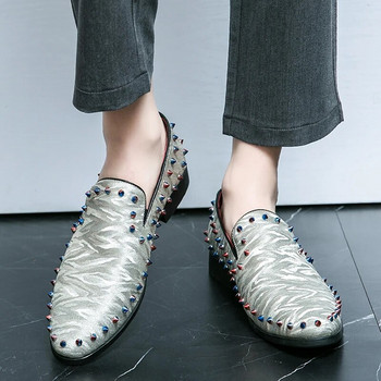 Νέα ανδρικά μυτερά ασημένια πιτσίνια loafter λουστρίνι casual παπούτσια Αντρικό επίσημο νυφικό Homecoming Sapato Social Masculino