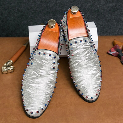 Νέα ανδρικά μυτερά ασημένια πιτσίνια loafter λουστρίνι casual παπούτσια Αντρικό επίσημο νυφικό Homecoming Sapato Social Masculino