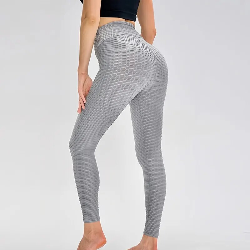 Ženske hlače za jogu s visokim strukom Trening za kontrolu trbuščića Rastezljive tajice s naborima za podizanje stražnjice Seksi teksturirane tajice