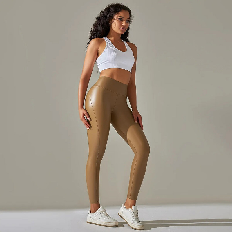 Rooftrelle New Butt Lift PU odiniai antblauzdžiai Daugiaspalvės kelnės Moteriškos aukšto juosmens elastingos antblauzdžiai Kelnės Seksualūs aptempti antblauzdžiai