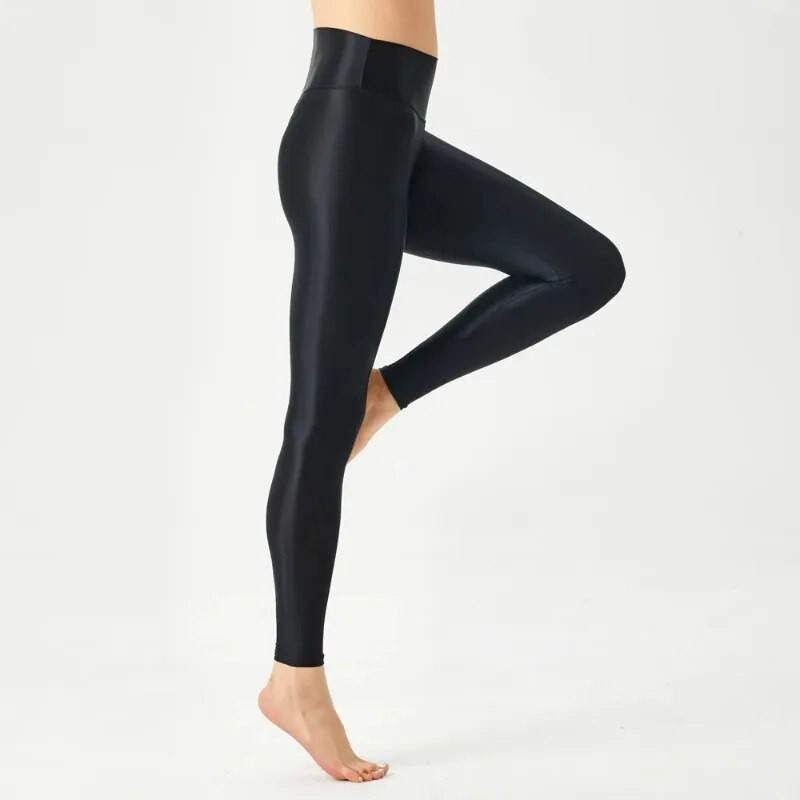 Sieviešu caurspīdīgi, spīdīgi legingi Fitnesa jogas legingi ar augstu vidukli, sēžamvietas pacelšanās trenažieru zāle, treniņš, skriešana, modes zeķbikses, seksīgas elastīgas bikses