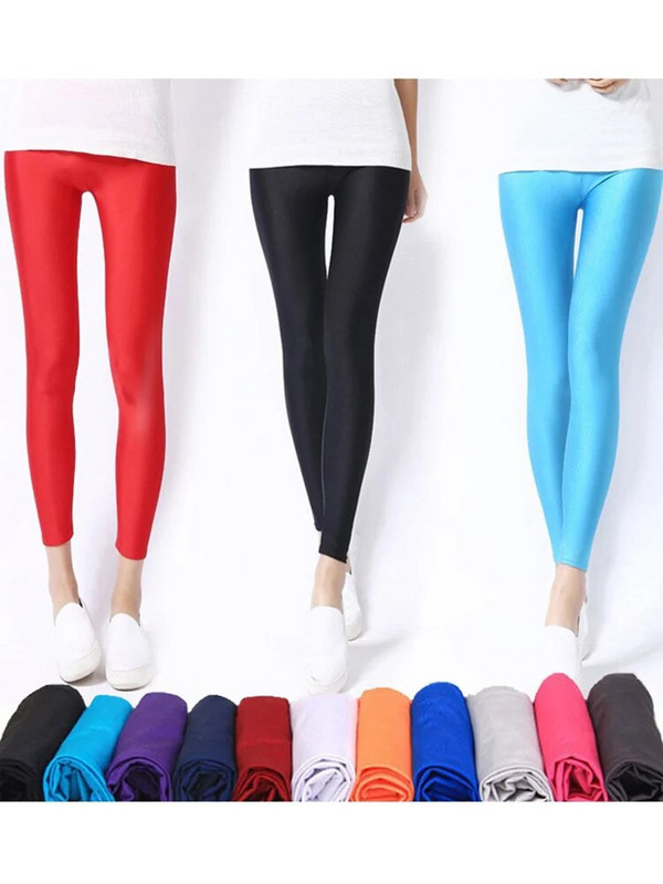 CUHAKCI naiste läikivad püksid säärised kuumalt müüdavad säärised ühevärvilised fluorestseeruv spandex elastsus vabaaja püksid läikivad säärised