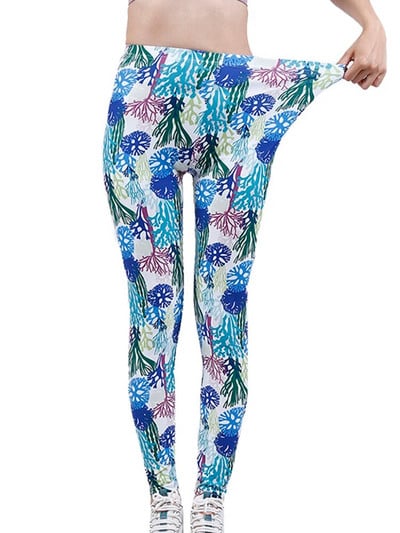 CUHAKCI Mood Naiste säärised Kaunid Lehed Lilleprinter Kõrge vöökohaga jeggings Stretch Pant Seksikas kuum allahindlus Rõivad Mujer