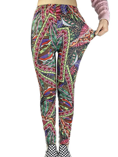 CUHAKCI Mood Naiste säärised Kaunid Lehed Lilleprinter Kõrge vöökohaga jeggings Stretch Pant Seksikas kuum allahindlus Rõivad Mujer