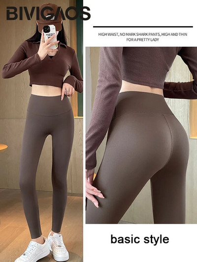 BIVIGAOS Seamless Basic Shark legingi Sieviešu rudens ziemas plānas flīsa sporta legingi Elastīgi siltie fitnesa jogas legingi