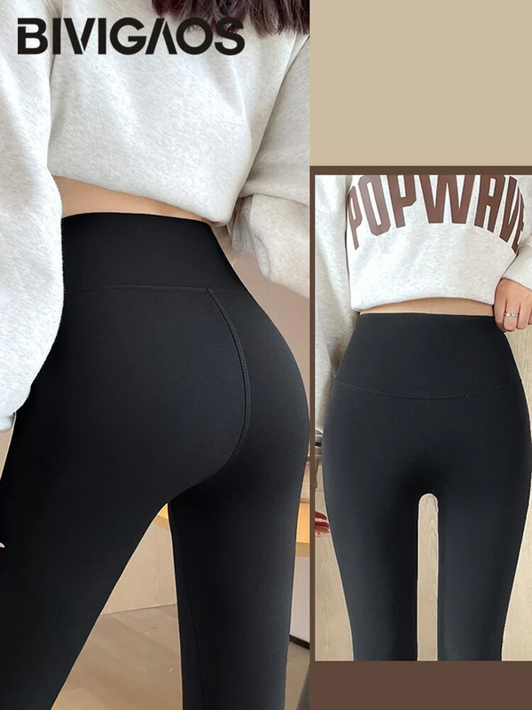 BIVIGAOS Seamless Basic Shark legingi Sieviešu rudens ziemas plānas flīsa sporta legingi Elastīgi siltie fitnesa jogas legingi