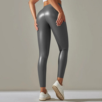 Γυναικείο σέξι Skinny PU δερμάτινο παντελόνι Ψηλόμεσο ελαστικό κολάν YOGA Πολύχρωμο λεπτό μολύβι Παντελόνι Plus Size Sport στενό παντελόνι