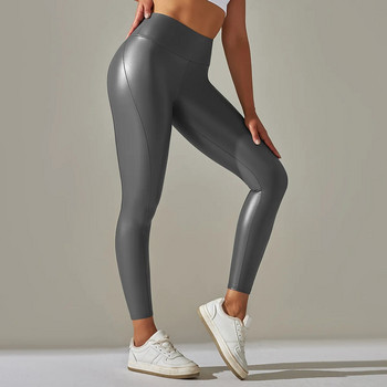 Дамски секси кльощави панталони от PU кожа с висока талия Еластични YOGA клинове Многоцветни тънки панталони тип молив Плюс размер Спортни тесни панталони