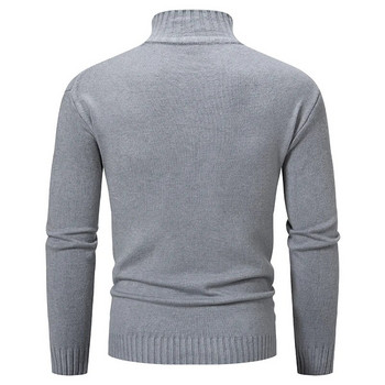 Есен Зима Мъжки пуловери с фалшиво деколте Плетен пуловер Едноцветен тънък моден пуловер Пуловер Мъжки ежедневни дрехи 2023