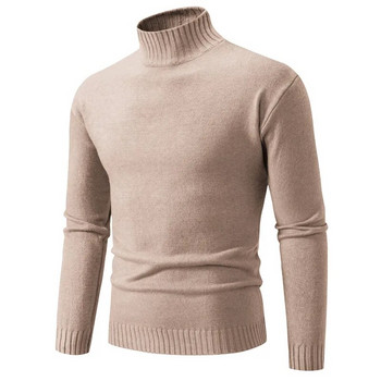 Есен Зима Мъжки пуловери с фалшиво деколте Плетен пуловер Едноцветен тънък моден пуловер Пуловер Мъжки ежедневни дрехи 2023