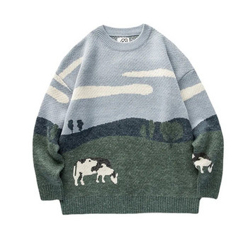 Мъжки хип-хоп пуловери Streetwear Harajuku Sweater Vintage Snow Mountain плетен пуловер Зимен ежедневен пуловер Трикотаж размер XXL