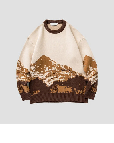 Vīriešu hiphopa džemperi Ielu apģērbi Harajuku džemperis Vintage Snow Mountain trikotāžas džemperis ziemas ikdienas pulovers trikotāžas XXL izmērs