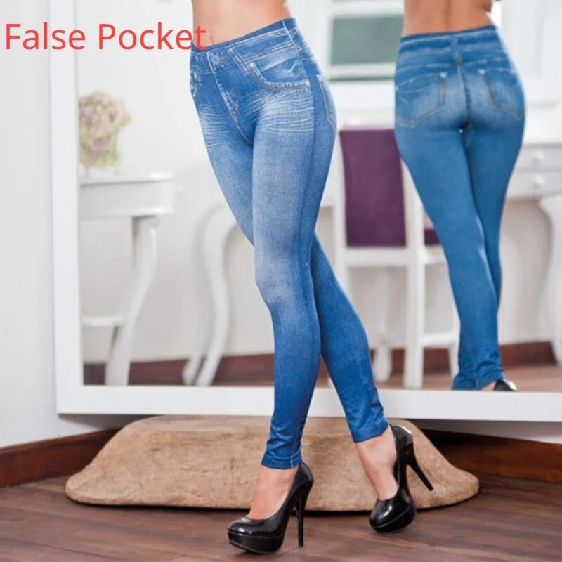 Ψεύτικη τσέπη κορδόνι ψεύτικο τζιν παντελόνι γιόγκα χωρίς ραφή στο κάτω μέρος Γυναικεία φόδρα για άνοιξη φθινόπωρο τζιν Αθλητικά Slim Jeggings