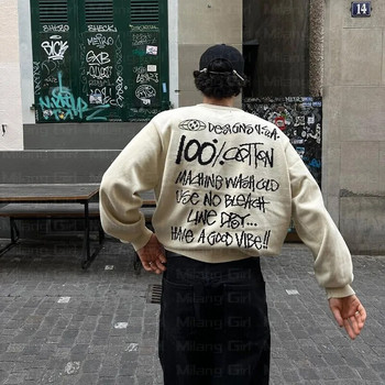 Ανδρικό πουλόβερ Χειμερινά γράμματα γραφικό πουλόβερ Harajuku Casual χαλαρό βαμβακερό πουλόβερ Streetwear Γυναικείο Πλεκτό πουλόβερ χιπ χοπ Unisex