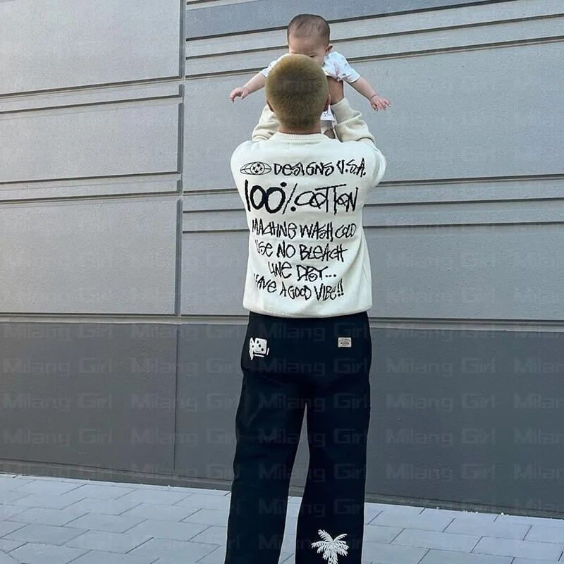 Vyriškas megztinis Žiemos raidės Grafinis megztinis Harajuku laisvalaikio laisvas medvilnės gatvės aprangos megztinis Moteriškas hiphopo megztinis Unisex megztinis