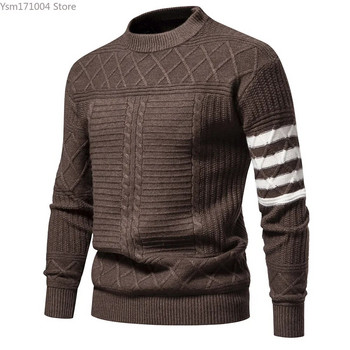 Топъл мъжки пуловер с дълъг ръкав и кръгло деколте, класически пуловер от твърдо пържено тесто с извивки от кадифе, ежедневен британски пуловер 3XL