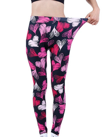 Марка YSDNCHI Модни дамски панталони Летни цветни любовни щампи Меки тренировъчни клинове с висока талия Еластични спортни леггинси за фитнес