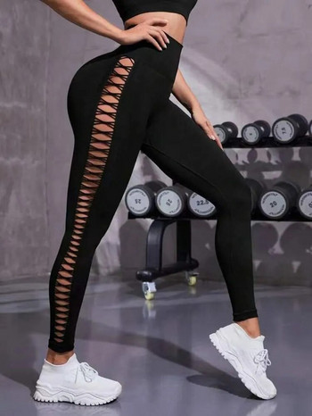 Секси кухи черни безшевни клинове Дамски фитнес клинове Йога панталони с висока талия Спортни женски дрехи