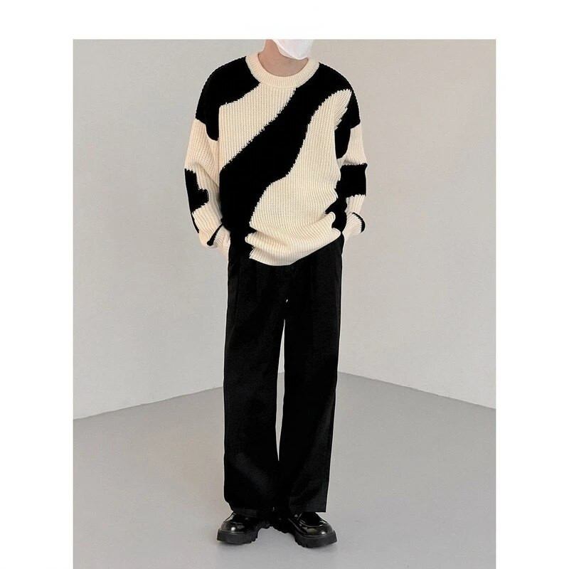 Ανδρικό πουλόβερ πλεκτό με λαιμόκοψη φθινοπώρου και χειμώνα για άντρες Ανδρικό πουλόβερ με αγελαδινό συνονθύλευμα Loose casual Harajuku 2022 Νέο ανδρικό πουλόβερ μεγάλου μεγέθους