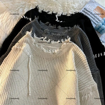 Y2k Streetwear Ανδρικό Αμερικάνικο πουλόβερ με λαιμόκοψη Lazy Wind Ρετρό Ζευγάρι Φαρδιά πουλόβερ για άνδρες και γυναίκες για να φτιάξετε πουλόβερ παλιά τρύπα