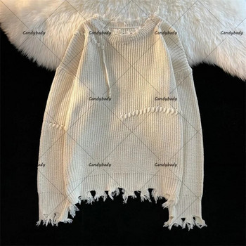 Y2k Streetwear Ανδρικό Αμερικάνικο πουλόβερ με λαιμόκοψη Lazy Wind Ρετρό Ζευγάρι Φαρδιά πουλόβερ για άνδρες και γυναίκες για να φτιάξετε πουλόβερ παλιά τρύπα
