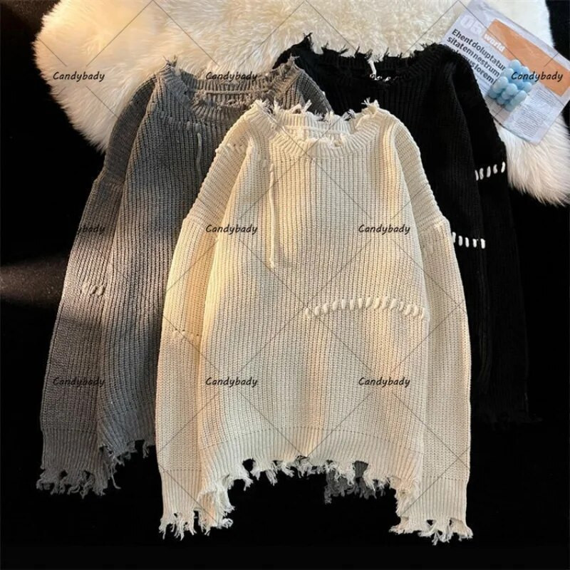 Y2k Streetwear Ανδρικό Αμερικάνικο πουλόβερ με λαιμόκοψη Lazy Wind Ρετρό Ζευγάρι Φαρδιά πουλόβερ για άνδρες και γυναίκες για να φτιάξετε πουλόβερ παλιά τρύπα