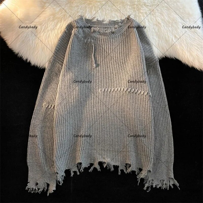 Y2k Streetwear Ανδρικό Αμερικάνικο πουλόβερ με λαιμόκοψη Lazy Wind Ρετρό Ζευγάρι Φαρδιά πουλόβερ για άνδρες και γυναίκες για να φτιάξετε πουλόβερ παλιά τρύπα