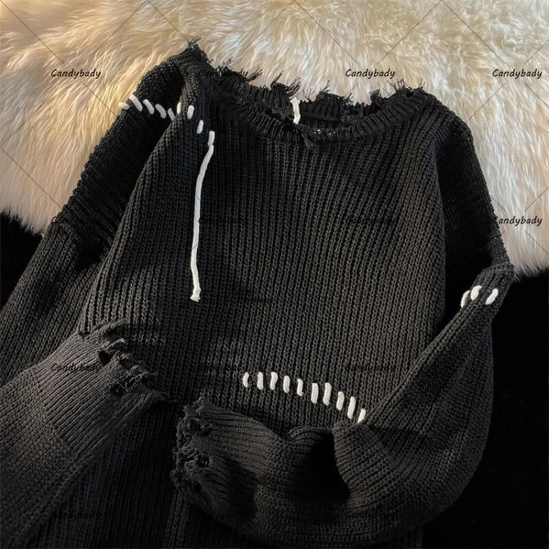 Y2k Streetwear Ανδρικό Αμερικάνικο πουλόβερ με λαιμόκοψη Lazy Wind Ρετρό Ζευγάρι Φαρδιά πουλόβερ για άνδρες και γυναίκες για να φτιάξετε πουλόβερ παλιά τρύπα