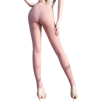 Γυναικεία λεπτή διαφανή κολάν γυμναστικής μονόχρωμη μέσης μέσης ελαστική προπόνηση γιόγκα Skinny παντελόνι ελαστικό γυναικείο casual ρούχα γυμναστικής