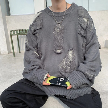 Σκισμένα πουλόβερ Πουλόβερ για άνδρες Φαρδύ High Street Ρετρό Ιαπωνικό σχέδιο Y2k Πλεκτά Harajuku Свитер Όμορφο Cool Teens Chic