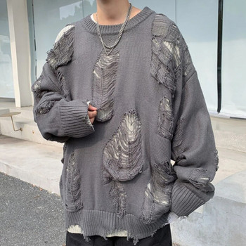 Σκισμένα πουλόβερ Πουλόβερ για άνδρες Φαρδύ High Street Ρετρό Ιαπωνικό σχέδιο Y2k Πλεκτά Harajuku Свитер Όμορφο Cool Teens Chic