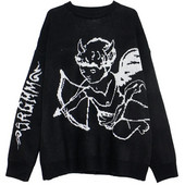 „Harajuku“ megztinis megztinis vyriškas „Cupid Angel“ raštas, megztinis su apvalia kakle „Hip Hop“ vintažinis laisvalaikio negabaritinis džemperis „Gatvės apranga“ pavasario moterims