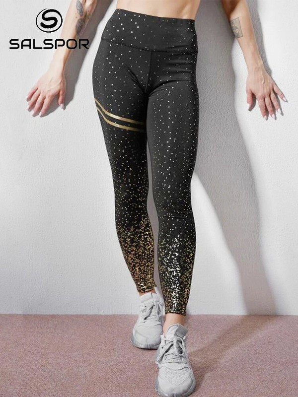 SALSPOR Εκτύπωση Αθλητικά κολάν Γυναικεία Κολάν γυμναστικής ψηλής μέσης Παντελόνι γυμναστικής μόδας Golden Dots Fitness Αθλητικά Γυναικεία