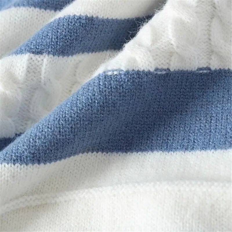 Νέα φθινοπωρινά χειμερινά ανδρικά πουλόβερ με λαιμόκοψη Μόδα Ριγέ Αντρικό πουλόβερ Preppy στυλ Ζεστό περιστασιακό πλεκτό πλήρες πουλόβερ πουλόβερ Άνδρας