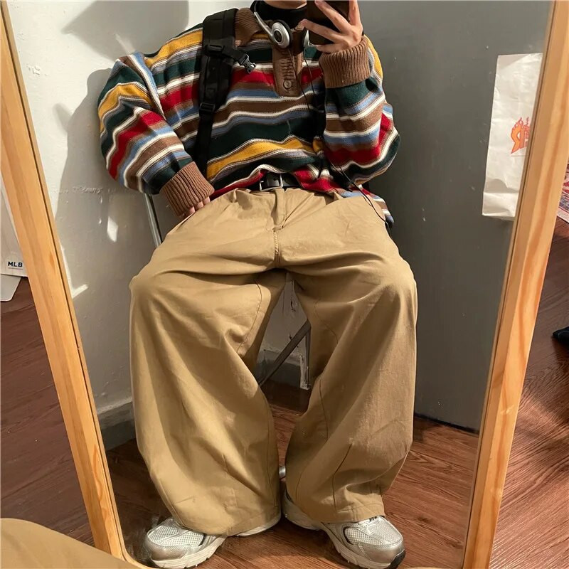 2023 m. vyriški vintažiniai megzti megztiniai megztiniai ilgomis rankovėmis polo marškinėliai Prabangūs dryžuotos tekstūros viršutiniai atvartai Aukščiausios kokybės rudens drabužiai