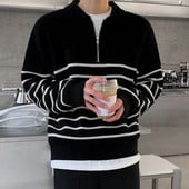 Jesen 2023. Muška odjeća, luksuzni pleteni polo pulover, ležerni prugasti patentni zatvarač, jednobojni puloveri dugih rukava, široki topli M-3XL