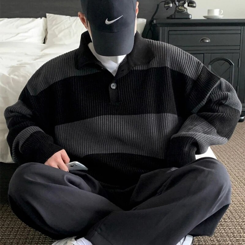 2023 Ανδρικά πλεκτά πλεκτά εμπριμέ πουλόβερ πολυτελείας Vintage ριγέ μακρυμάνικο πέτο με φθινοπωρινά ρούχα