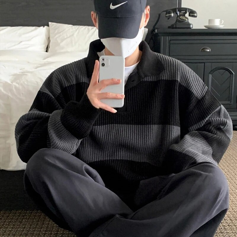 2023 Ανδρικά πλεκτά πλεκτά εμπριμέ πουλόβερ πολυτελείας Vintage ριγέ μακρυμάνικο πέτο με φθινοπωρινά ρούχα